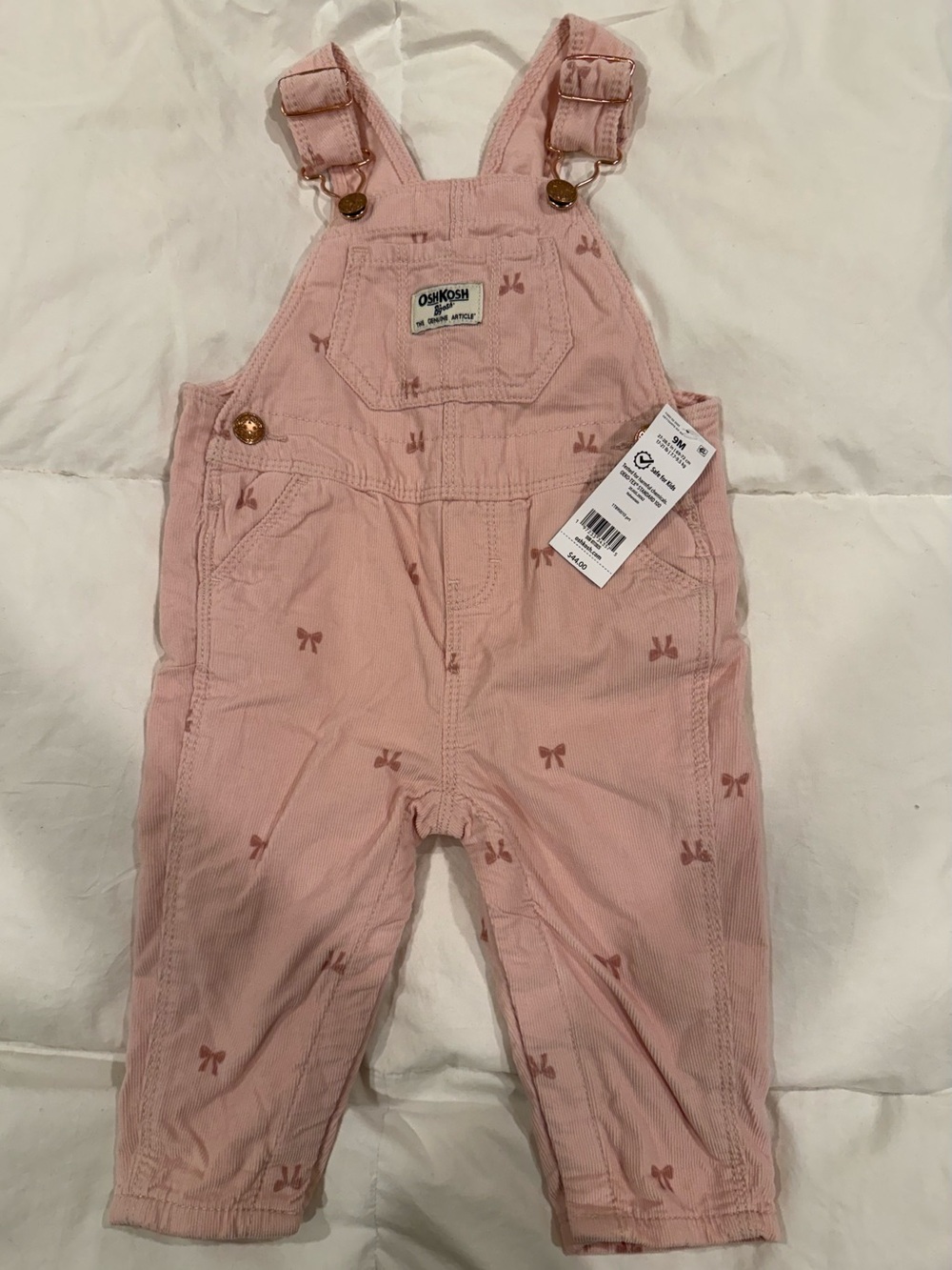OshKosh B’Gosh | Corduroy Overalls with Bows (Pink) sz 9M NWT - Picture 2 of 2